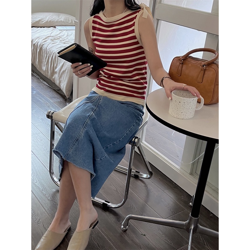 Áo Sát Nách Kẻ Sọc Thiết Kế Mới Thời Trang Mùa Hè Theo Phong Cách Vintage Dành Cho Nữ