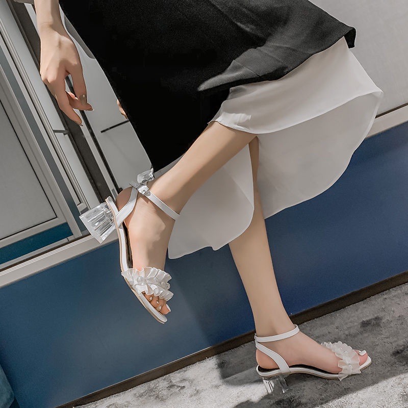 Sandal cao gót quai bèo đính ngọc 7 phân thời trang