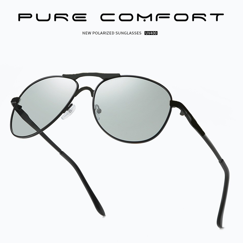 Mắt Kính Nam Phân Cực Polarized Đổi Màu Tròng Kính Chống Tia UV 400 Kính Phi Công Có Hộp Da Đựng Kính