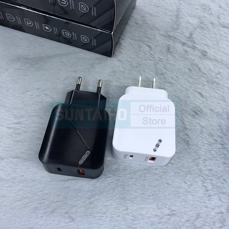 Củ Sạc Nhanh Suntaiho 3.1A Cho iPhone 12 Pro Huawei Ổ Type CPD/USB Có Đèn LED Phích Cắm EU/US 18W