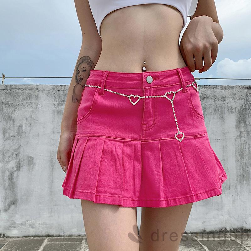 DRESSINGUP-Chân Váy Denim Màu Trơn Có Túi Thời Trang Cho Nữ