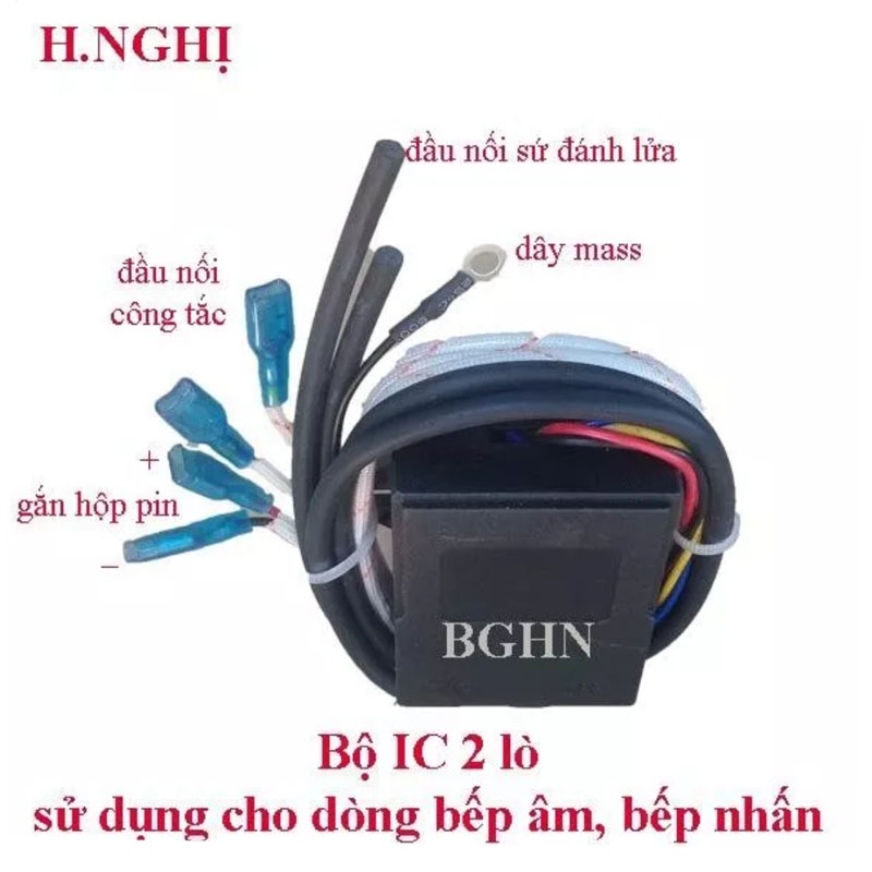 Ic đánh lửa  bếp gas 2 lò và hộp pin, Sử dụng cho các dòng bếp nhấn, bếp âm 2 lò, ic bếp gas