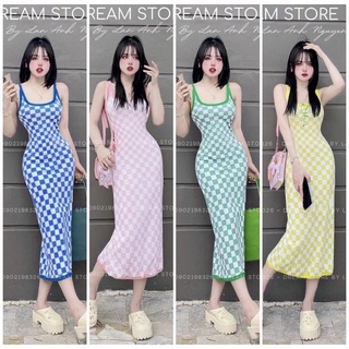 Đầm Body 2 dây Caro viền