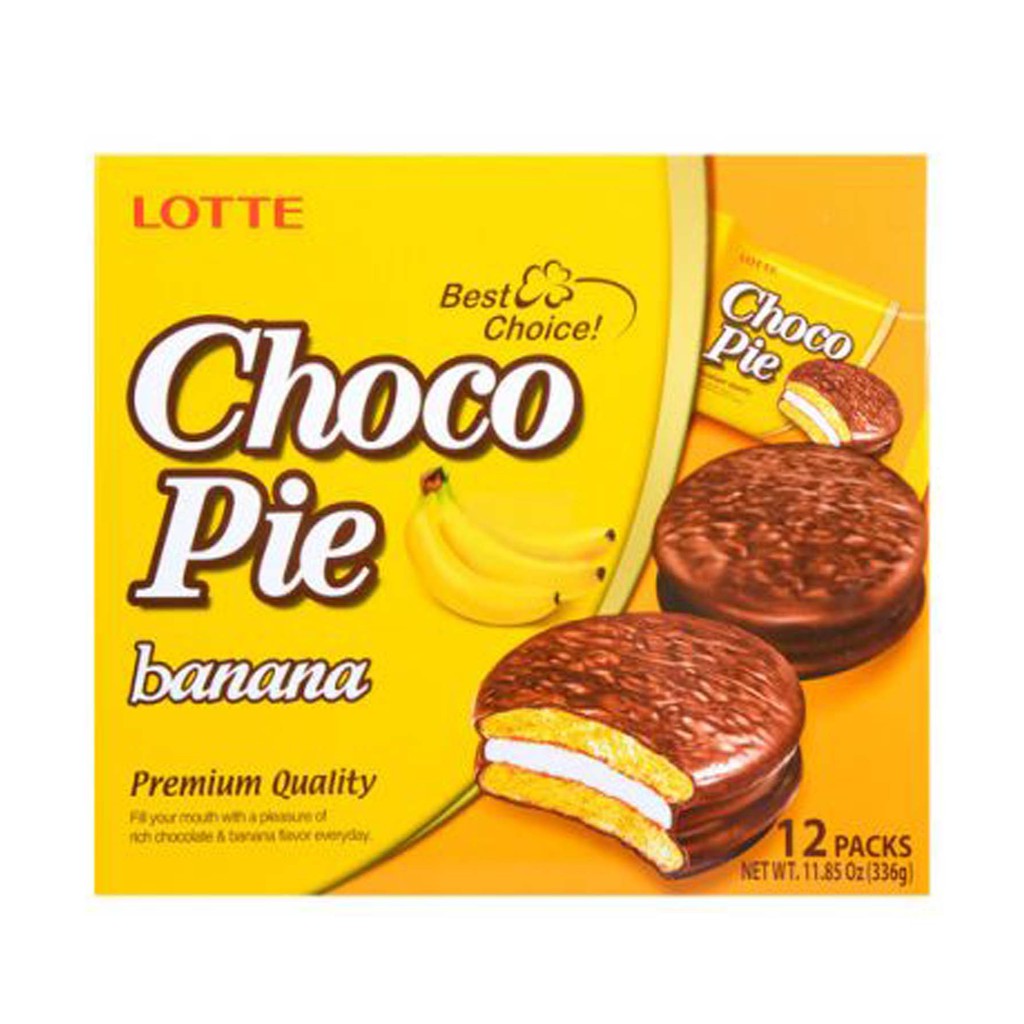 [5 vị] Hộp 12 bánh Chocopie Lotte Hàn Quốc 336g (trà sữa, socola, matcha trà xanh, chuối, cacao )