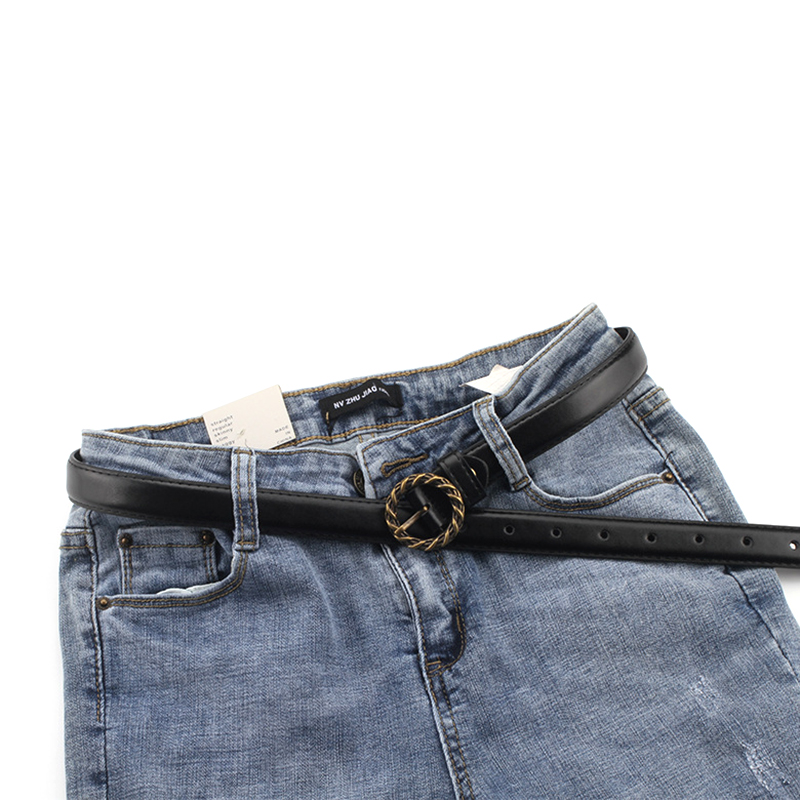 Thắt lưng nữ GJCUTE bằng da khóa tròn màu vàng đen