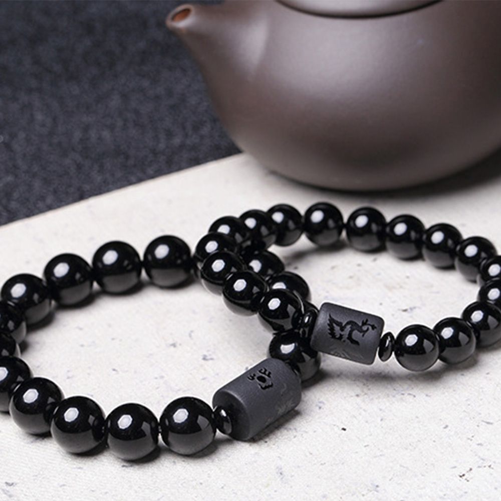 Vòng Tay Chuỗi Hạt Đá Obsidian Thời Trang Cho Cặp Đôi