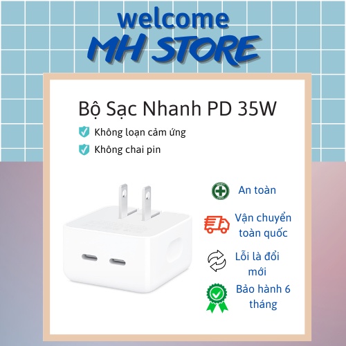 Củ Sạc Nhanh 2 Cổng Ra Type C Công Suất 35W Cao Cấp / Sạc Nhanh Điện Thoại 12Pro 13 ProMax Full Box - Bảo Hành 6 Tháng
