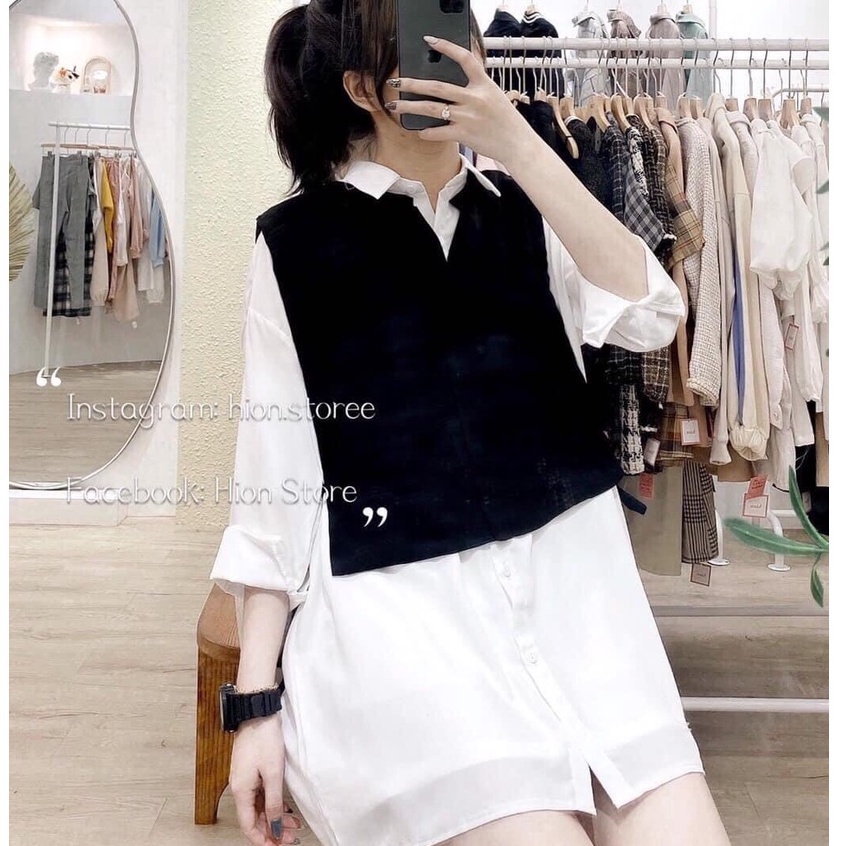 Set áo sơ mi trắng mix áo gile xinh xắn cá tính D05 | BigBuy360 - bigbuy360.vn