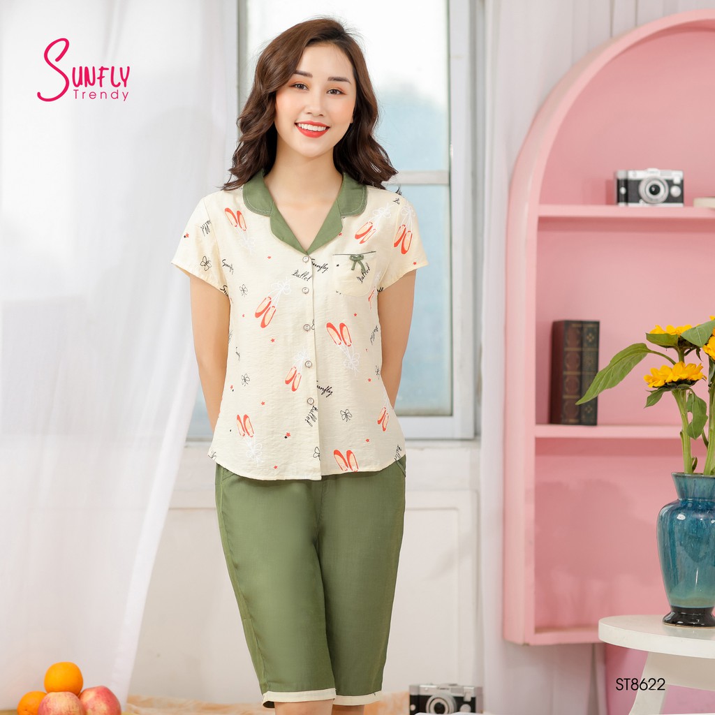 [Mã WABRMH55 giảm 12% đơn 250K] Đồ bộ mặc nhà SUNFLY Pijamas Linen áo cộc tay,quần ngố ST8622