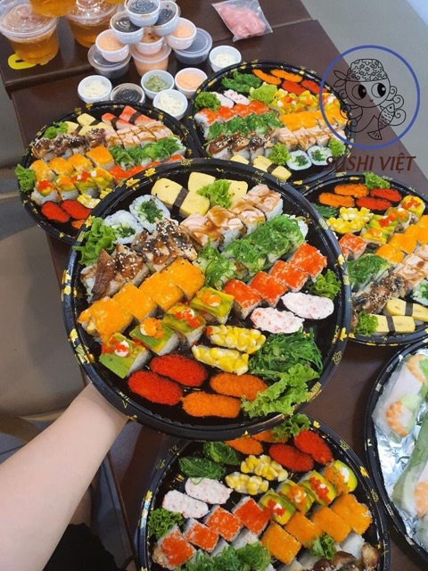 Set 20 khay nhựa đựng sushi kèm nắp nhựa vồng