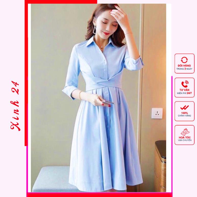 Đầm Váy Xanh Cột Chéo Eo (kèm hình thật) | BigBuy360 - bigbuy360.vn