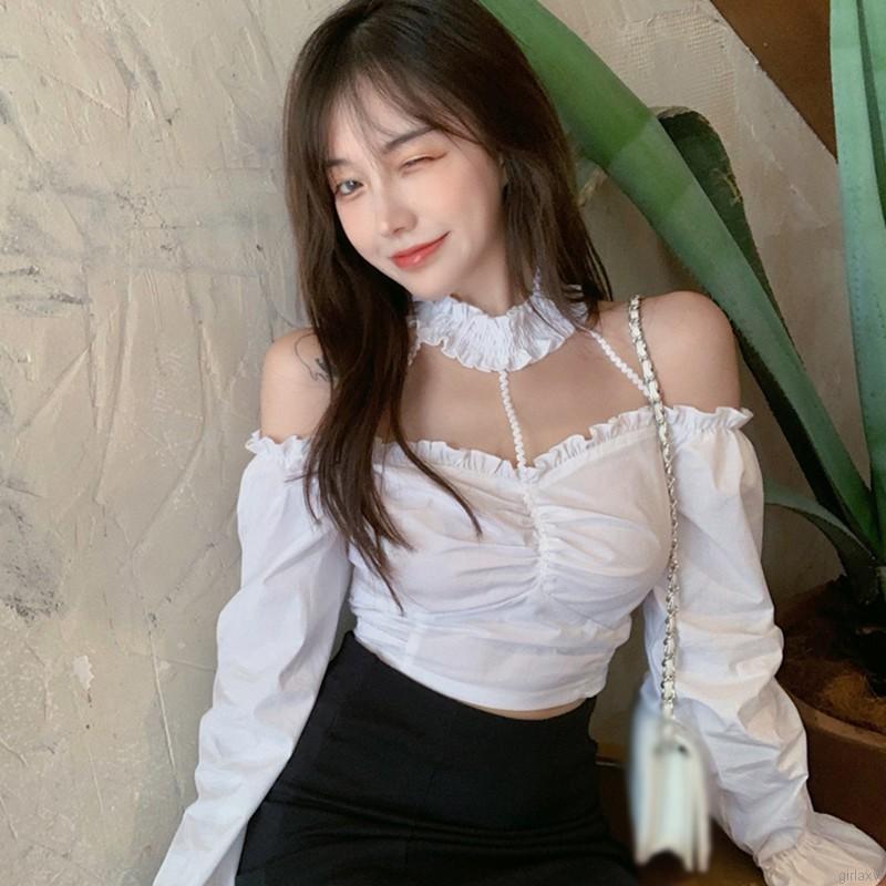 Áo vải voan tay dài cổ yếm thân ngắn thiết kế gợi cảm thời trang cho bạn gái | BigBuy360 - bigbuy360.vn