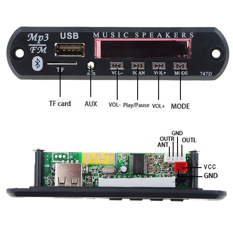 Bộ mô-đun giải mã âm thanh không dây Bluetooth MP3 WMA DC 12V 5V cho xe hơi | WebRaoVat - webraovat.net.vn