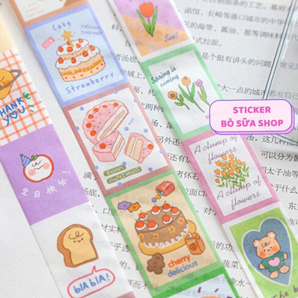 Sticker 5 mét siêu dài Phiên bản giới hạn, cuộn washi tape băng keo trang trí nhiều hình cực đáng yêu