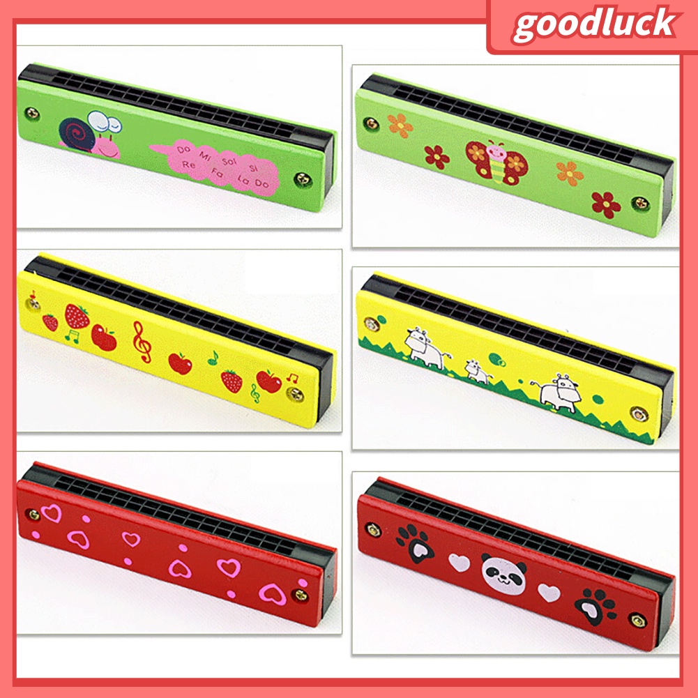 Kèn Harmonica 16 lỗ bằng gỗ họa tiết trái cây giáo dục sớm cho bé