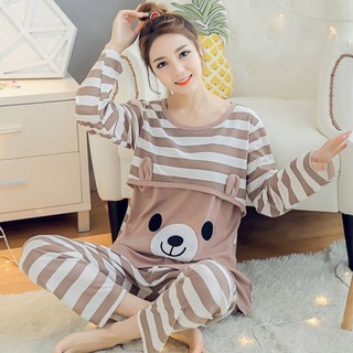 Đồ bộ bầu pijama bà bầu và sau sinh cho con bú ti dài tay thu đông mặc nhà