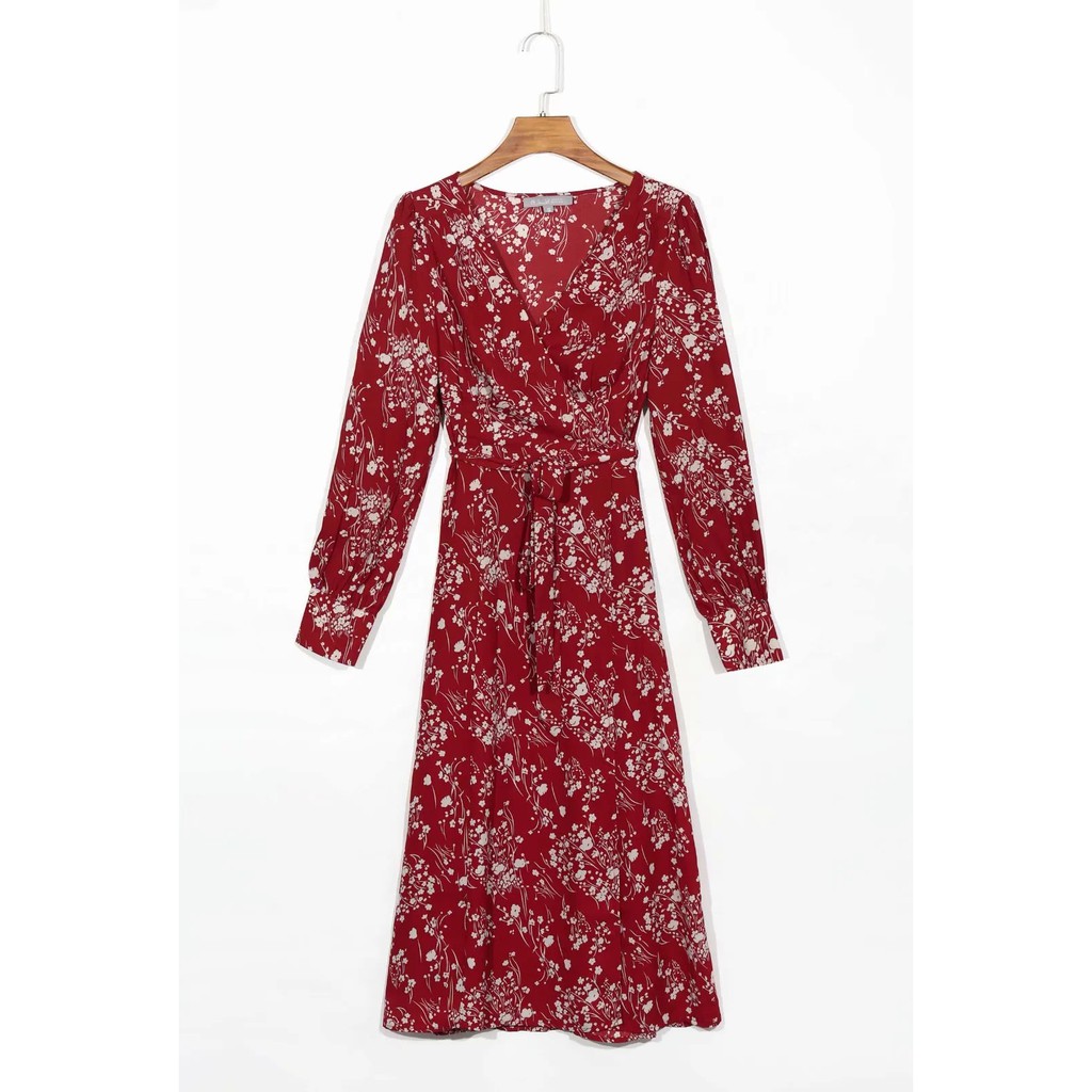 Đầm Zara vạt chéo đỏ hoa trắng mặc gầy xinh D30VCG74N9 | BigBuy360 - bigbuy360.vn