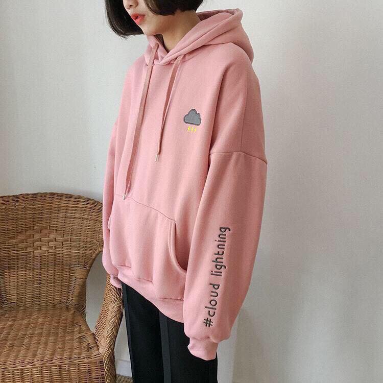 Áo Hoodie Hồng đám mây hot trend form cực rộng