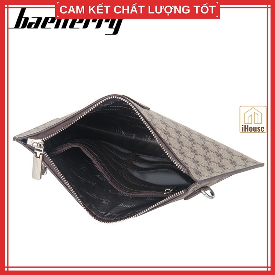 Clutch cầm tay nam nữ cao cấp Baellerr.y size cỡ to dẹp, Ví dài cầm tay nam nữ da màu nâu đẹp và sang trọng