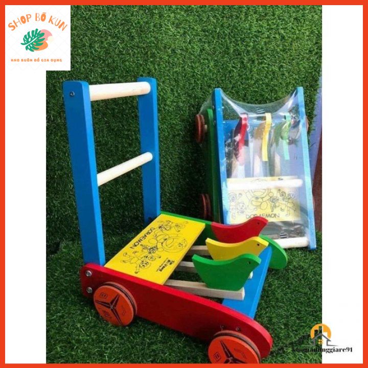 Xe Tập Đi Cho Bé, Xe Gà Tập Đi Cho Bé Có Vòng Cao Su Chống Trượt Bằng Gỗ 3 Con Gà SIÊU BỀN .