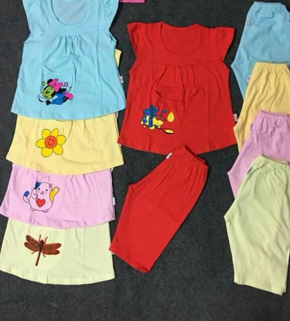 bộ bé gái mặc nhà lững size 2