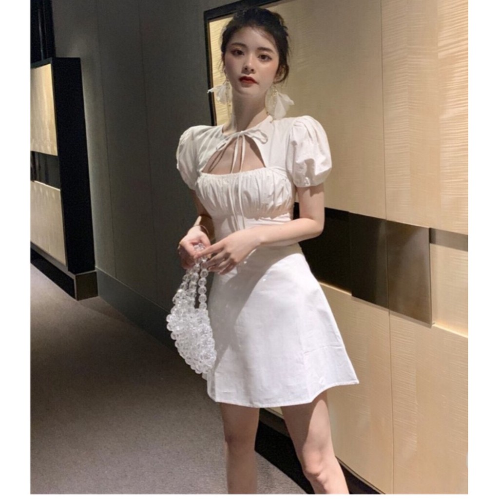 Váy Nữ Thun Tay Phồng Bó Ngực , Cột Dây Nơ Cổ Màu Sắc Sang Chảnh , Fom Dáng Siêu Xinh - Winchois | BigBuy360 - bigbuy360.vn