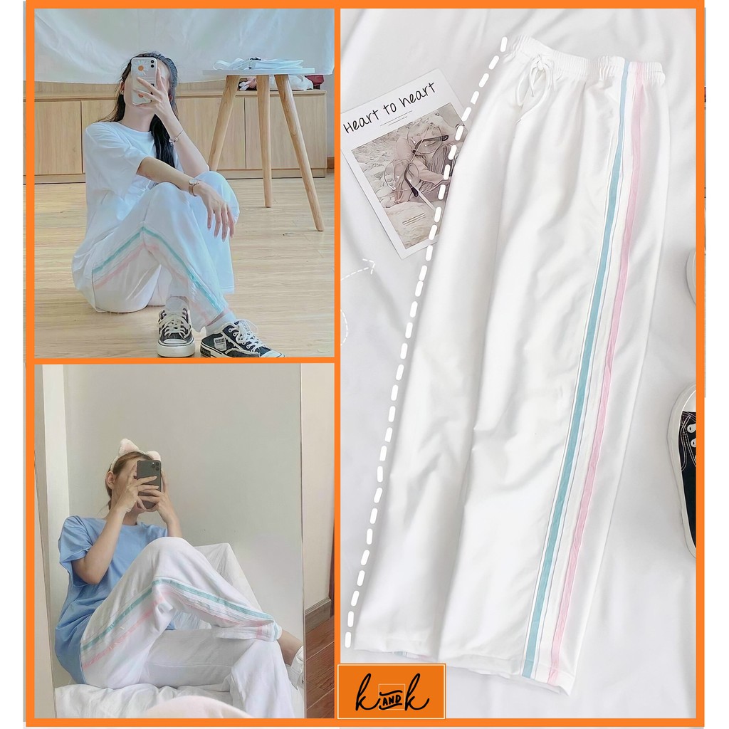 Quần dài ống rộng sọc cầu vồng thể thao nam nữ unisex chất cotton mát mịn