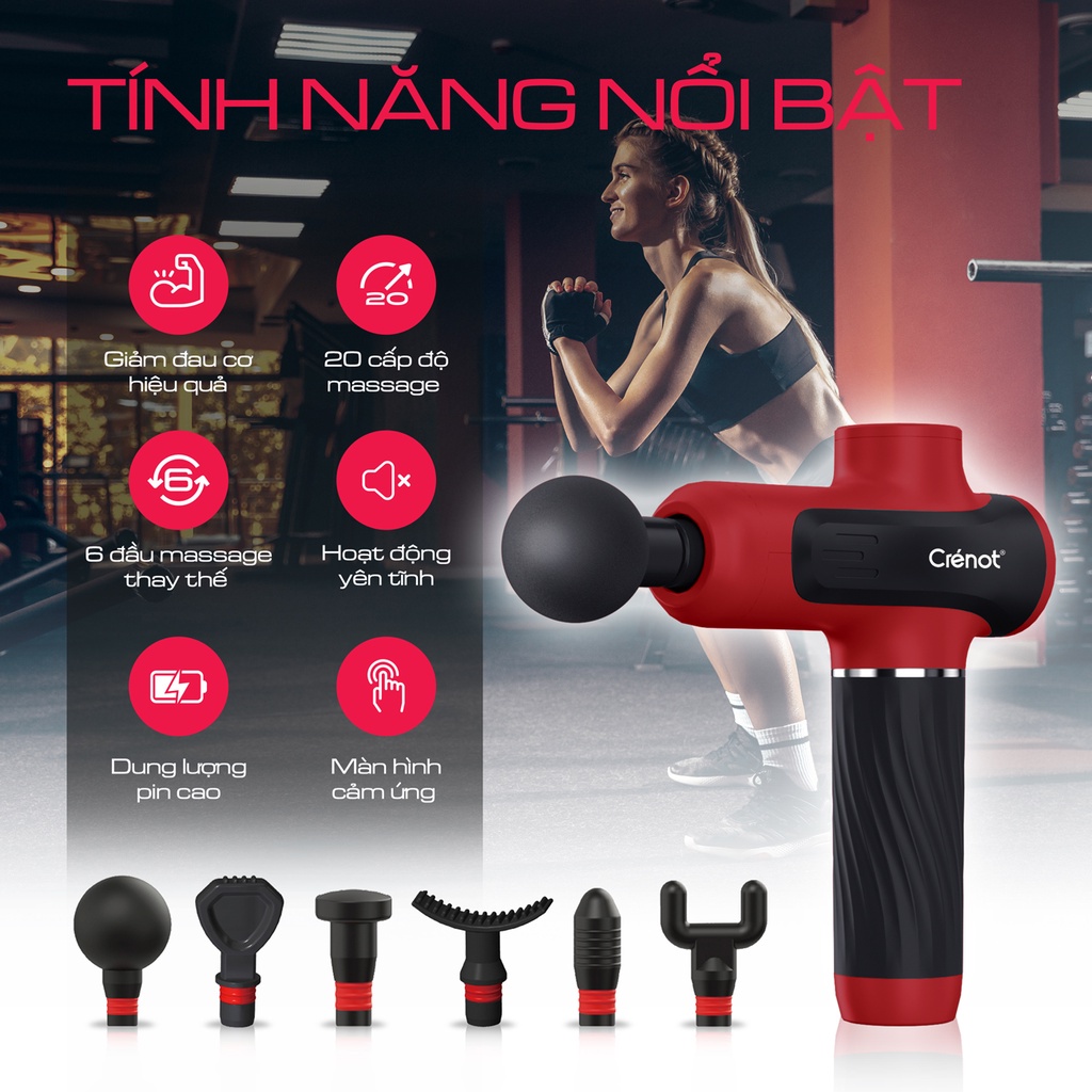 Súng massage cầm tay CRENOT Therap M5 máy matxa thư giãn giảm đau nhức toàn thân nhiều cấp độ rung tần số cao