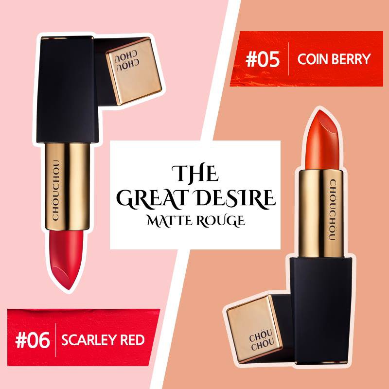 Son thỏi lì sang trọng, bảng màu tuyệt đẹp Chou Chou The Great Desire Matte Rouge