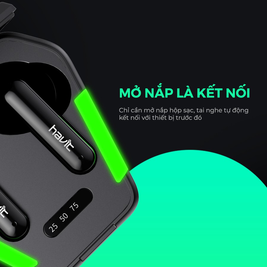 Tai Nghe True Wireless HAVIT TW938, Tích Hợp Gaming Mode , Pin Tới 28 Giờ, Nghe Độc Lập, Type C, Cảm Ứng