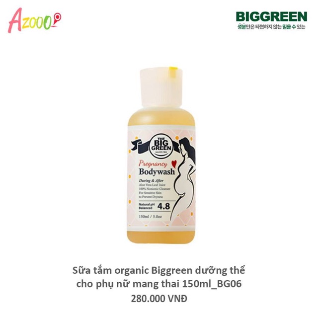 Sữa tắm organic Biggreen dưỡng thể cho phụ nữ mang thai