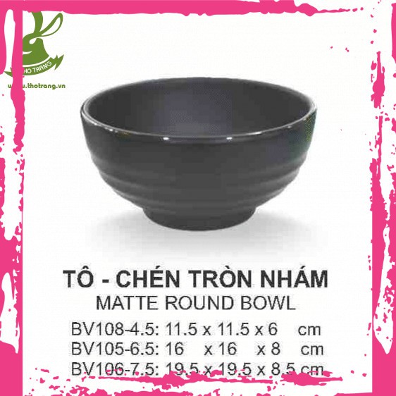 [Mẫu Mới]Chén Ăn Cơm Tròn Đen Nhám Kiểu Hàn Quốc Nướng BBQ 11.5*6cm Srithai Superware BV108-4.5