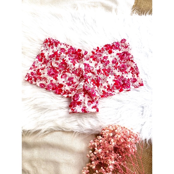 Bộ bralette ren mút ngực quần đùi hoa nhí đỏ hồng Mary House Bra & Sleepwears