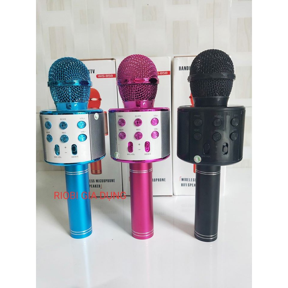 Micro Karaoke Kiêm Loa Bluetooth WS858 3in1 (Âm thanh cực hay , karaoke không rè, không hú)