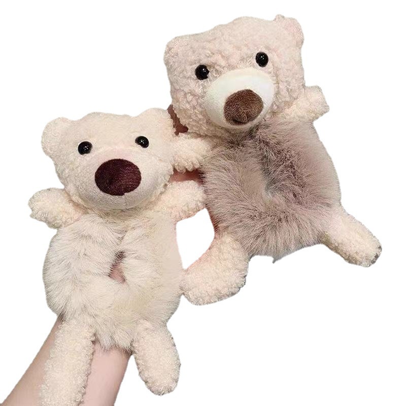 Dây Buộc Tóc Cao Su Co Giãn Phối Lông Hình Gấu Dễ Thương Phong Cách Hàn Quốc