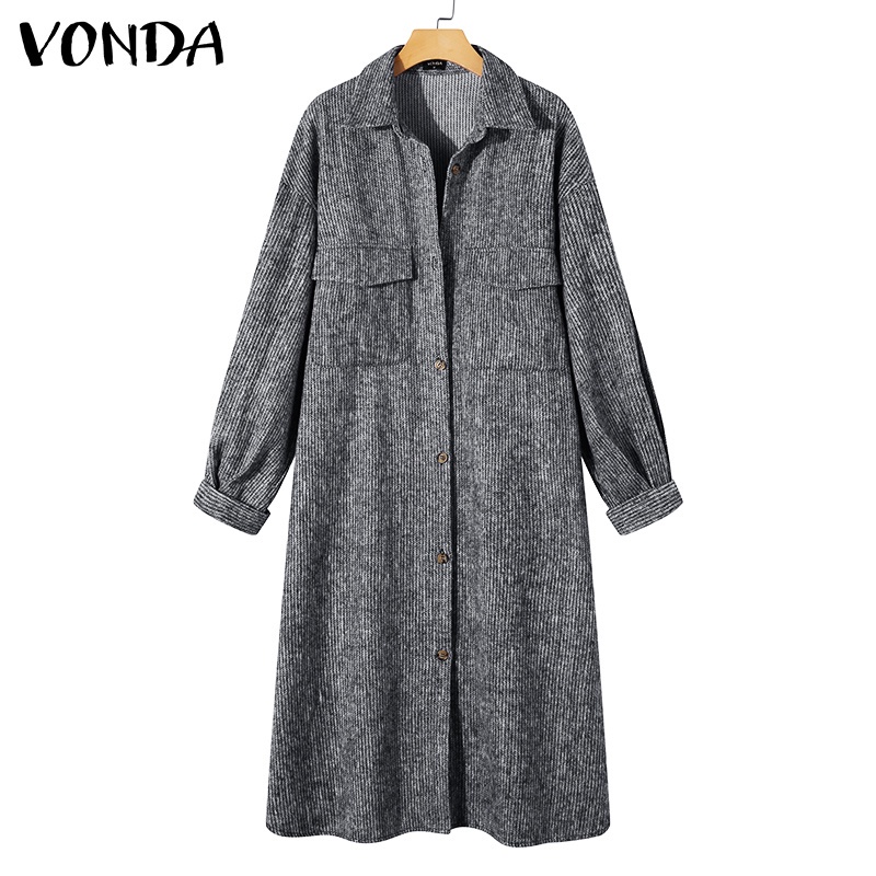 Áo khoác VONDA dáng dài cổ bẻ dài tay giữ ấm phối hàng nút thời trang thu đông dành cho nữ