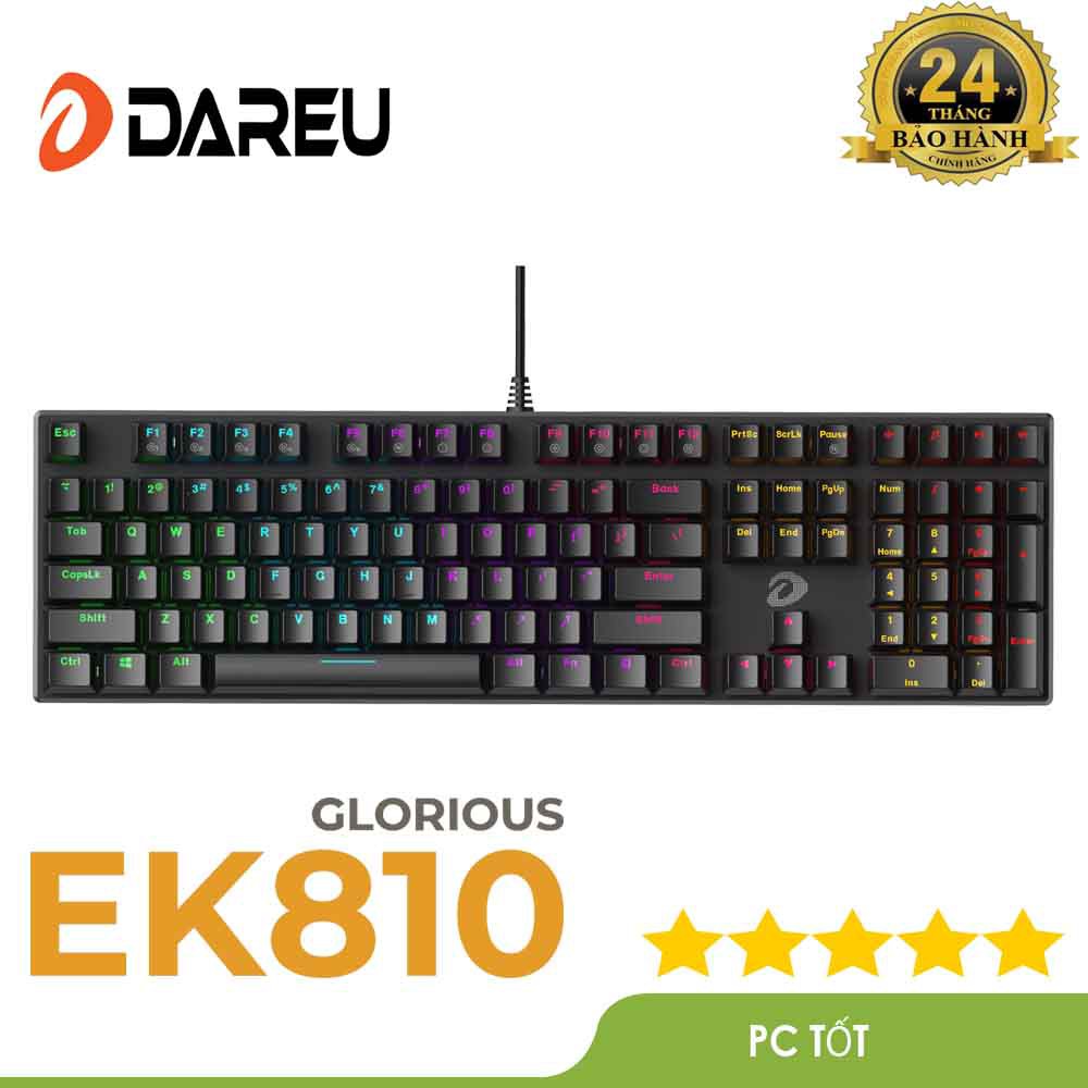 Bàn phím cơ Gaming DAREU EK810 Black (MULTI-LED, Blue/ Brown/ Red D switch) - Bảo hành 24 tháng