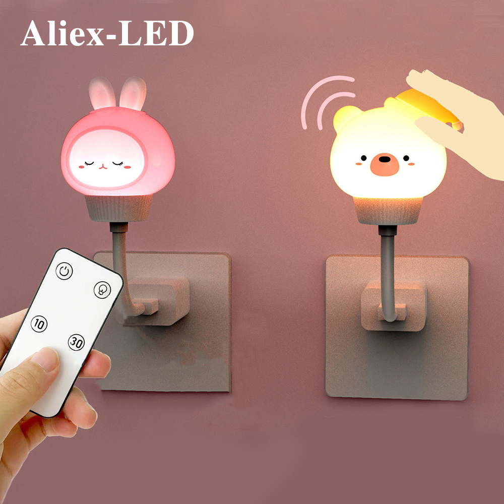 Đèn Ngủ Led Sạc Usb Hình Gấu Hoạt Hình Điều Khiển Từ Xa Trang Trí Phòng Ngủ Cho Bé