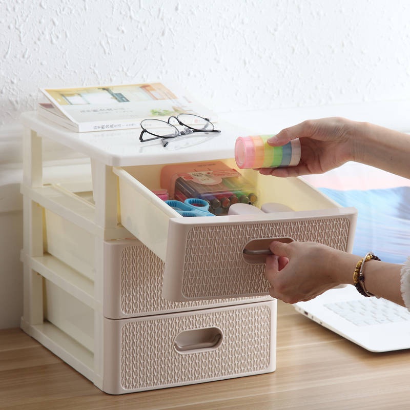 Máy tính để bàn Văn phòng Hộp lưu trữ Mỹ phẩm Đồ trang sức văn phòng phẩm Dễ thương Mini Ngăn kéo Tủ lưu trữ bằng nhựa n