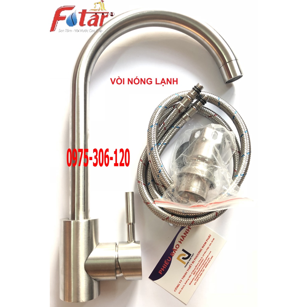 [VÒI TRÒN NƯỚC MẠNH] Vòi Rửa Chén Bát Nóng Lạnh INOX 304 N4002 Fotar Quay 360 độ dùng được 2 hộc chậu và 2 dây VÒI SỐ 6