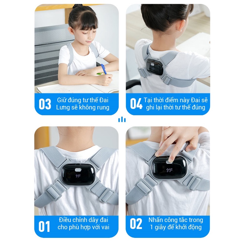 [Bảo Hành 1 Đổi 1] Đai lưng chống gù lưng cao cấp Nhật Bản cảm biến rung thông minh, màn led LCD báo chỉ số