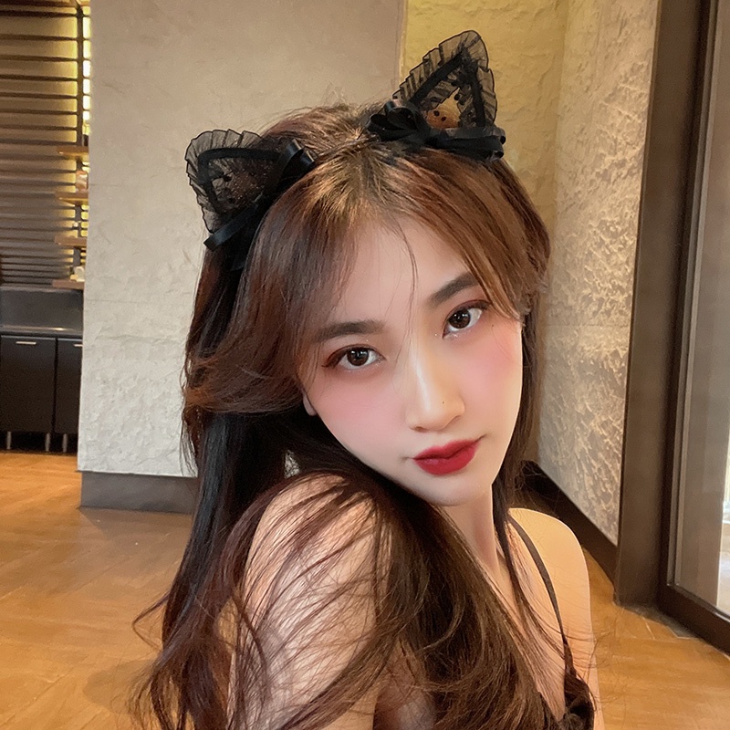 Cài Tóc Tai Mèo Phối Ren Phong Cách Hàn Quốc Thời Trang Quyến Rũ Dành Cho Nữ