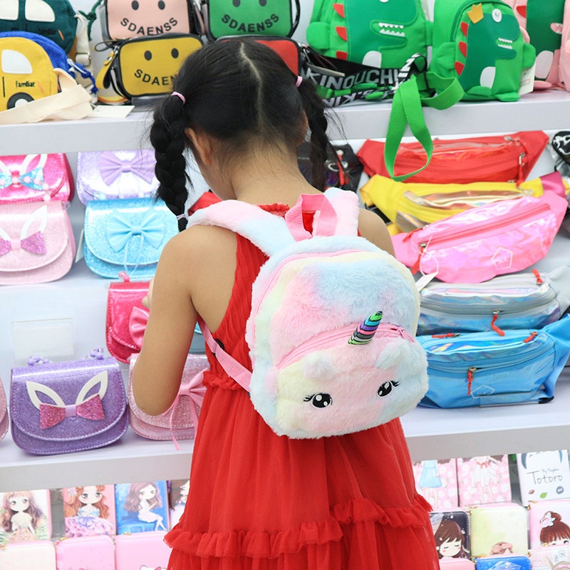 Ba Lô Vải Bông Nhẹ Hình Kỳ Lân Nhiều Màu Đáng Yêu Thời Trang Cho Bé Gái