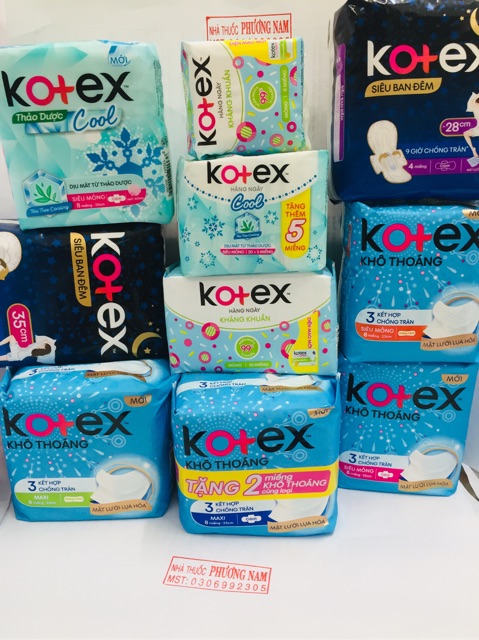 (Che tên sản phẩm) Băng vệ sinh KOTEX nhiều loại