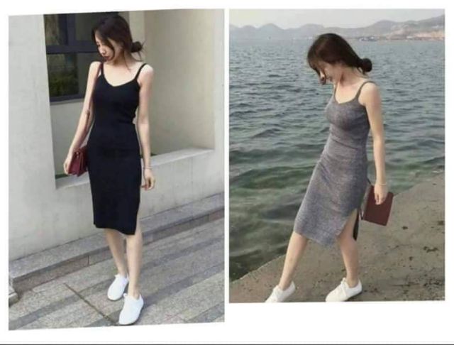 Váy dây body xẻ đùi thun gân | BigBuy360 - bigbuy360.vn