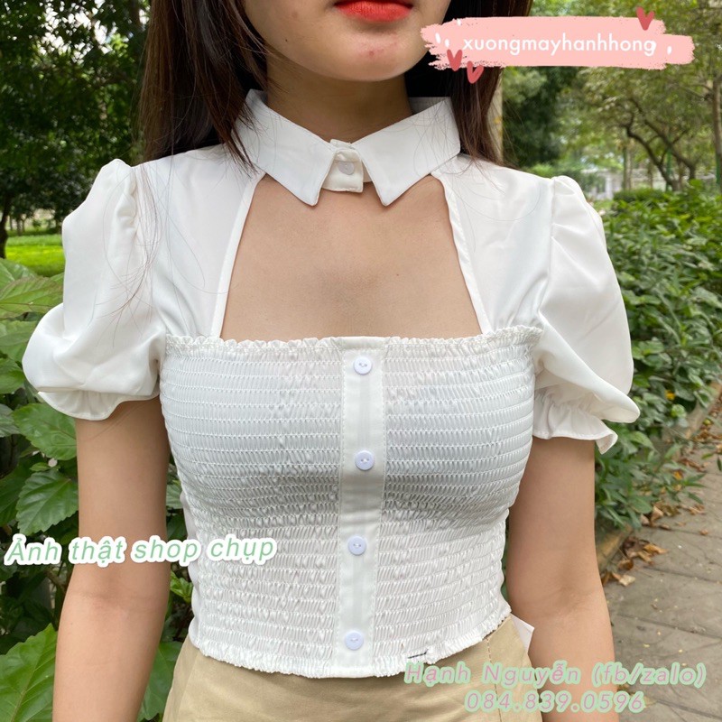 [ Mã WASTRUN4 giảm 10% tối đa 30K đơn 99K] Áo croptop, áo sơ mi kiểu sexy cài cúc - Xưởng May Hạnh Hồng