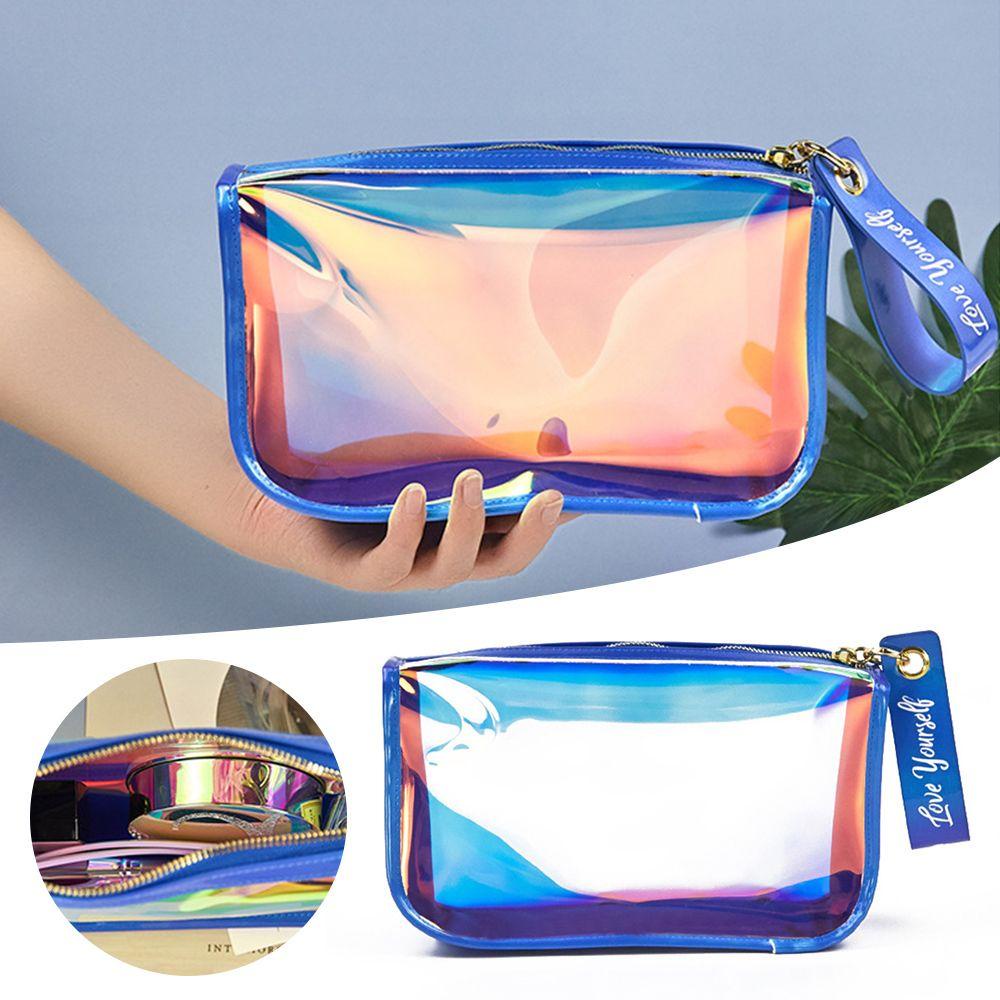 Túi Đựng Mỹ Phẩm Màu Laser Cỡ Lớn Chống Thấm Nước Có Khóa Kéo Tiện Dụng