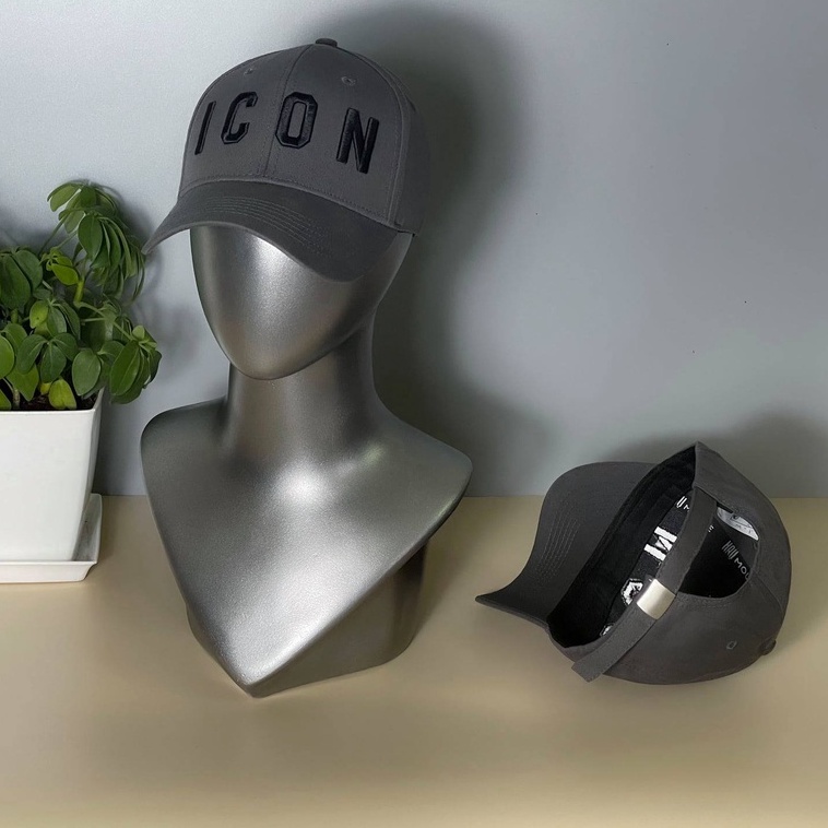 Nón  lưỡi trai ICON xám logo thêu đen tinh tế dành cho mọi lứa tuổi Free size
