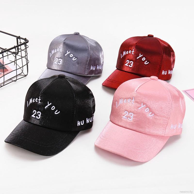 Mũ lưỡi trai da bóng họa tiết chữ I meet you 23 dễ thương nhiều màu sắc tùy chọn dành cho bé