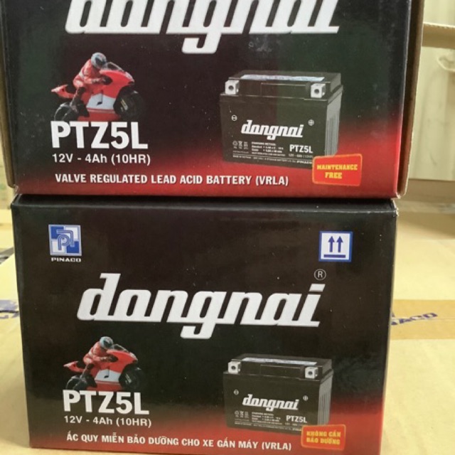 BÌNH ẮC QUI XE MÁY ĐỒNG NAI PTZ5L- 12V - 4AH GẮN WAVE RS100, RS110, AIR BLADE 110, EXCITER 135 / 150
